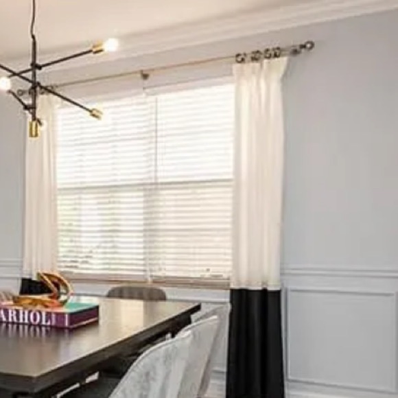 Black and white room darkening rod pocket curtain panel - 50X96 set of 2 - Picture 4 of 7